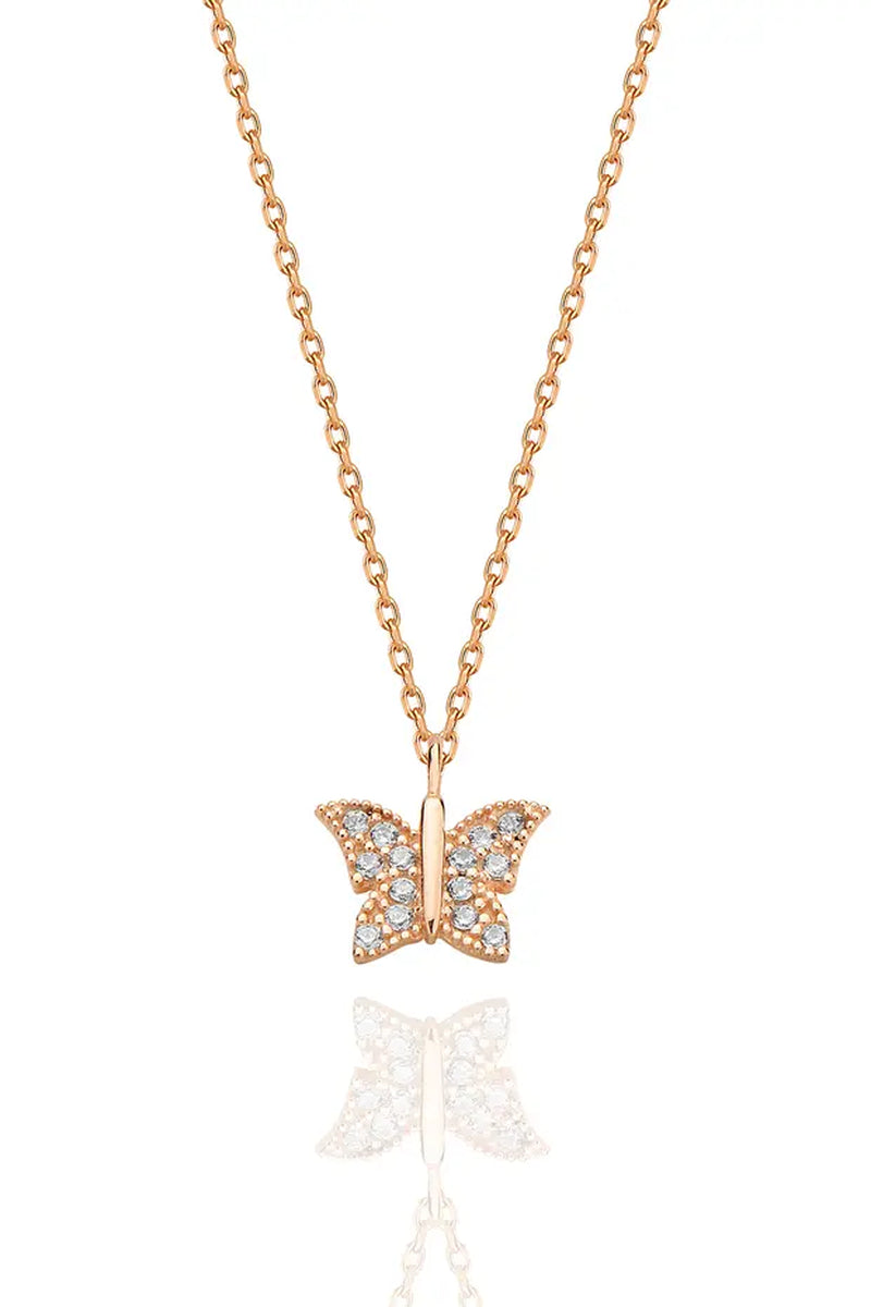925 Sterling Silver Rose Gold Butterfly Necklace for Women Elegant Dainty Pendant Jewelry Gift