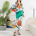 Women'S Temperament Pleated Print Batwing Sleeve Dress