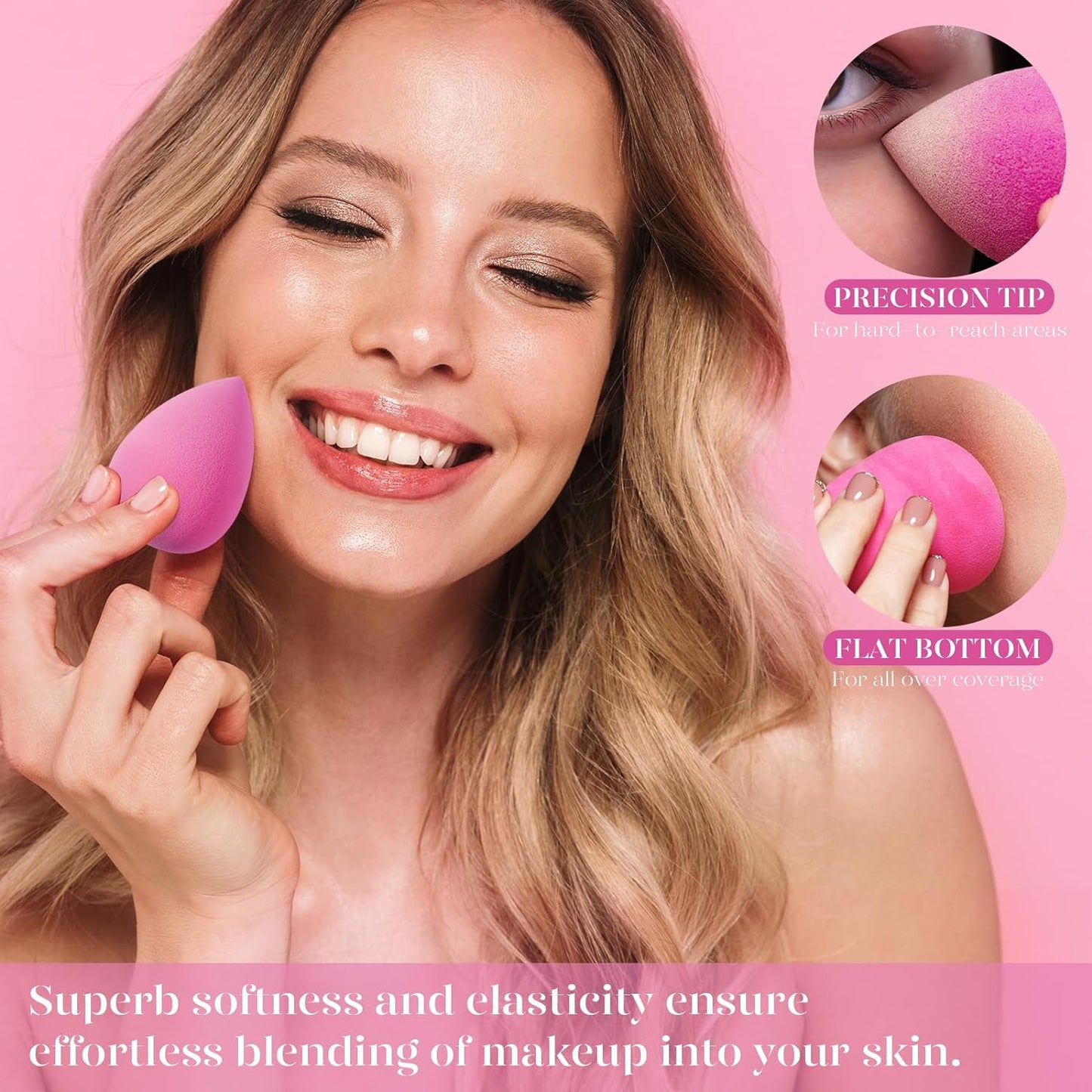 Super Soft Makeup Sponge Set of 6, Makeup Sponges for Foundation, Liquid, Cream and Powder, Pink Beauty Sponge for Blending, 0 Latex Blender