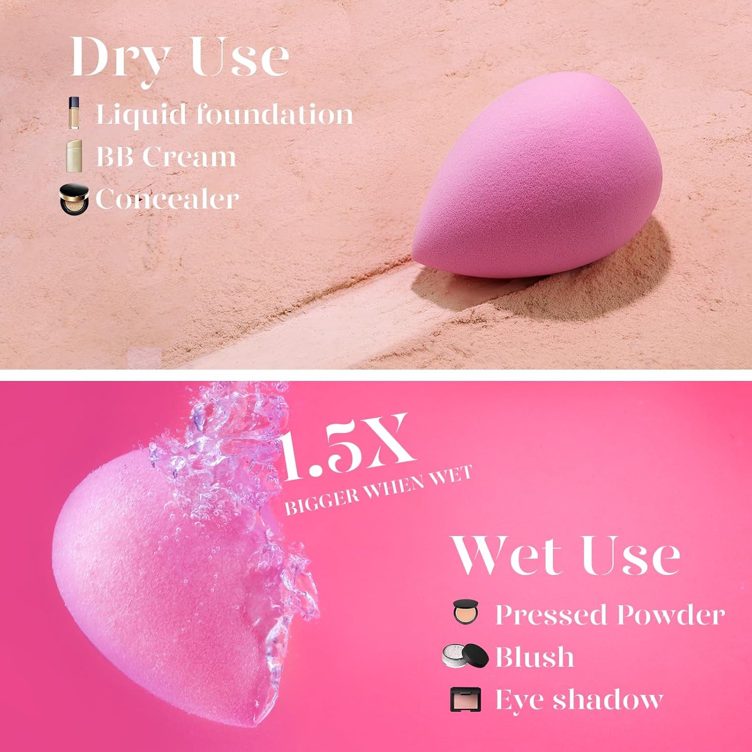 Super Soft Makeup Sponge Set of 6, Makeup Sponges for Foundation, Liquid, Cream and Powder, Pink Beauty Sponge for Blending, 0 Latex Blender